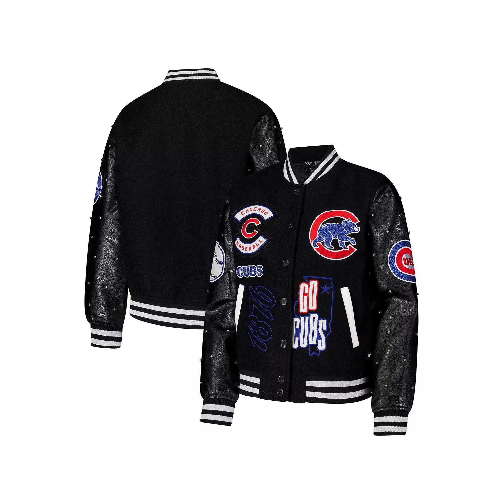 Women's The Wild Collective Black Chicago Cubs Full-Snap Varsity Jacket, Size: Medium Product Image