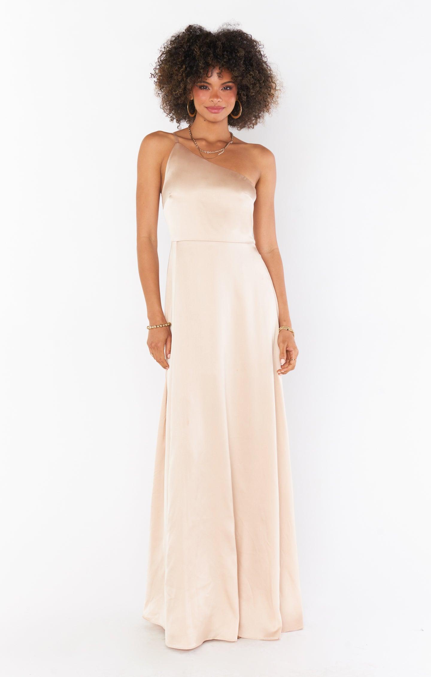 Shannon One Shoulder Dress ~ Champagne Luxe Satin Product Image