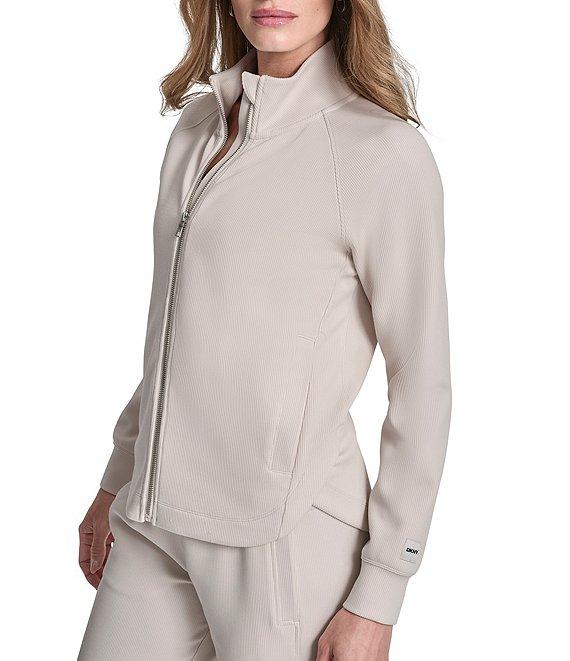 DKNY Sport by Donna Karan Coordinating Highline Rib Knit Mock Neck Long Sleeve Front Full Zip Jacket Product Image