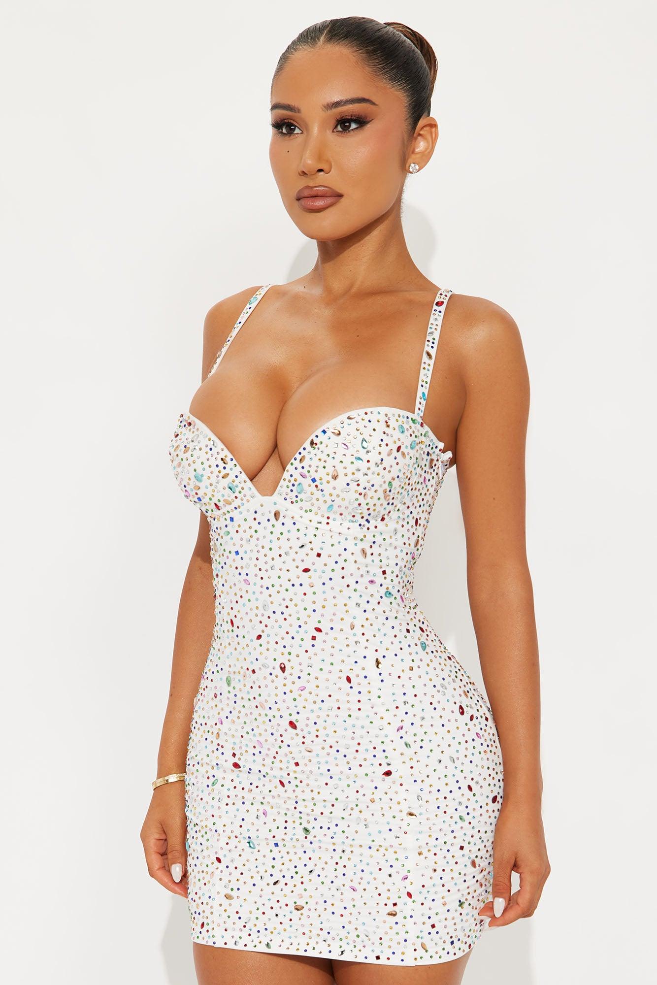 I'm Still Bejeweled Micro Mini Dress - White Female Product Image