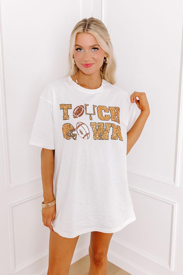 The Final Touch Down Sequin Oversized Tee in White Product Image