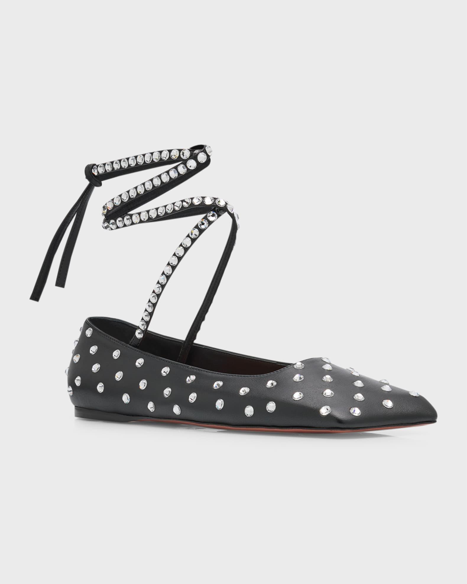 Ane Crystal Studded Ankle-Wrap Ballerina Flats Product Image