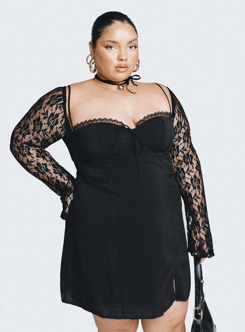 Ashwood Lace Sleeve Mini Dress Black Curve Product Image