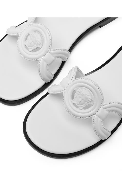 VERSACE Medusa Leather Flat Slide Sandals In White Product Image