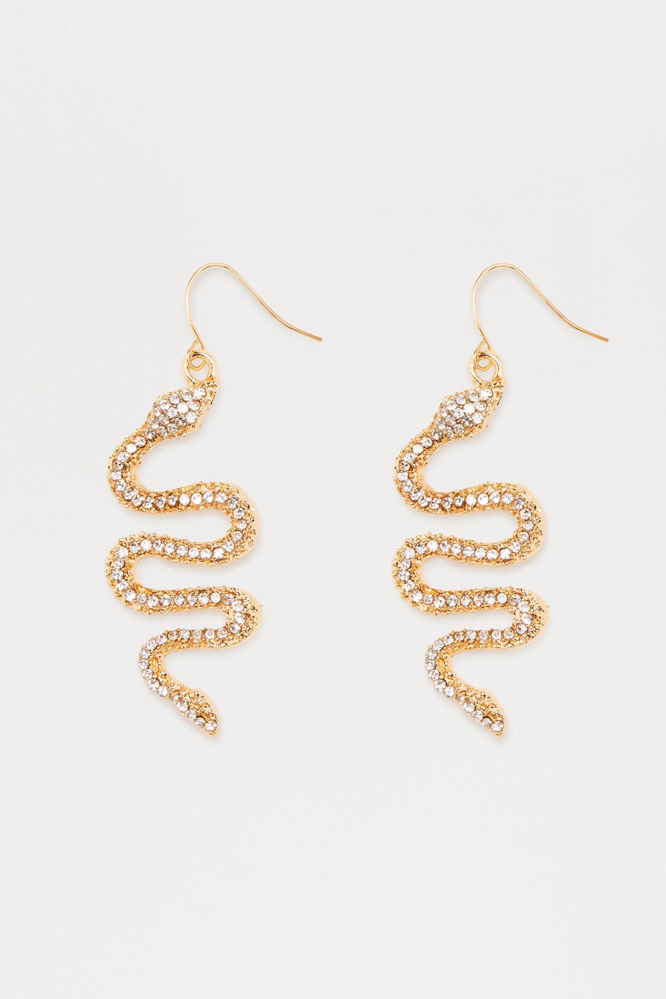 Rhinestone Serpent Drop Earrings - Gold Female Product Image