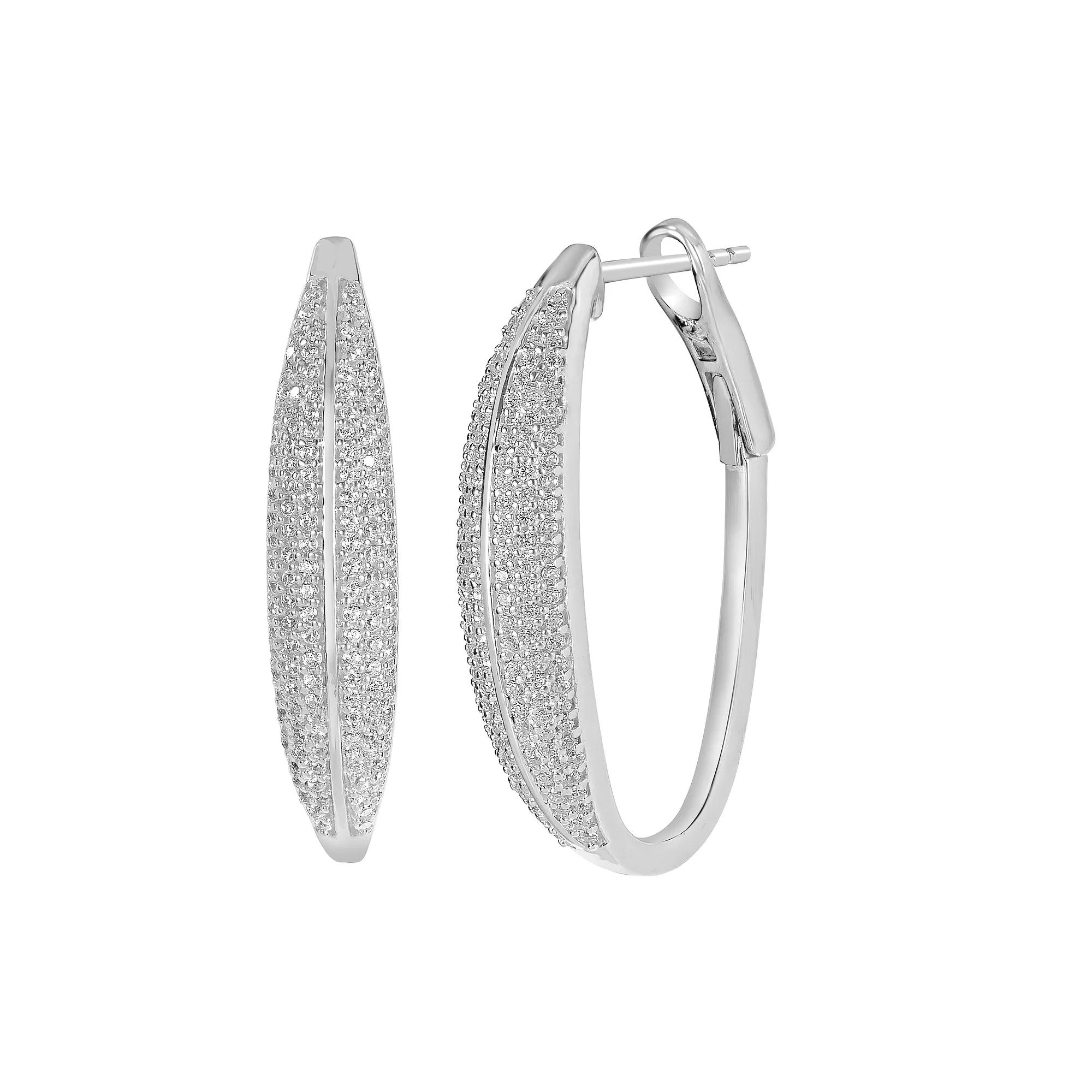 Judy Crowell Sterling Silver CZ Hoop Earrings, Women's Product Image