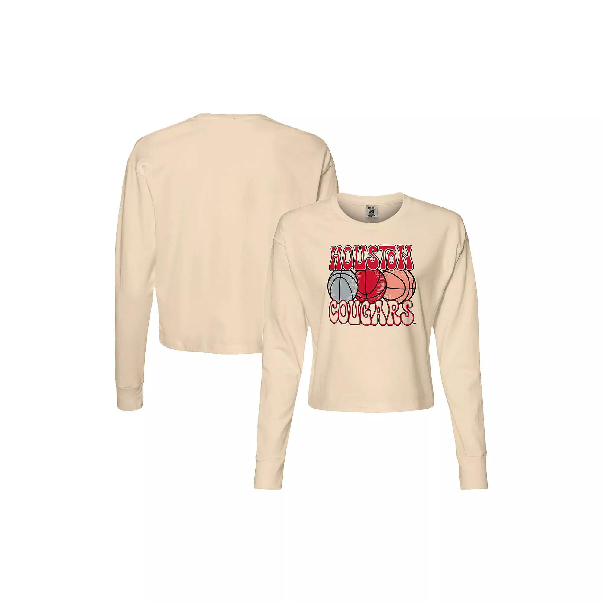 Women's Natural Houston Cougars Comfort Colors Basketball Cropped Long Sleeve T-Shirt,  Product Image