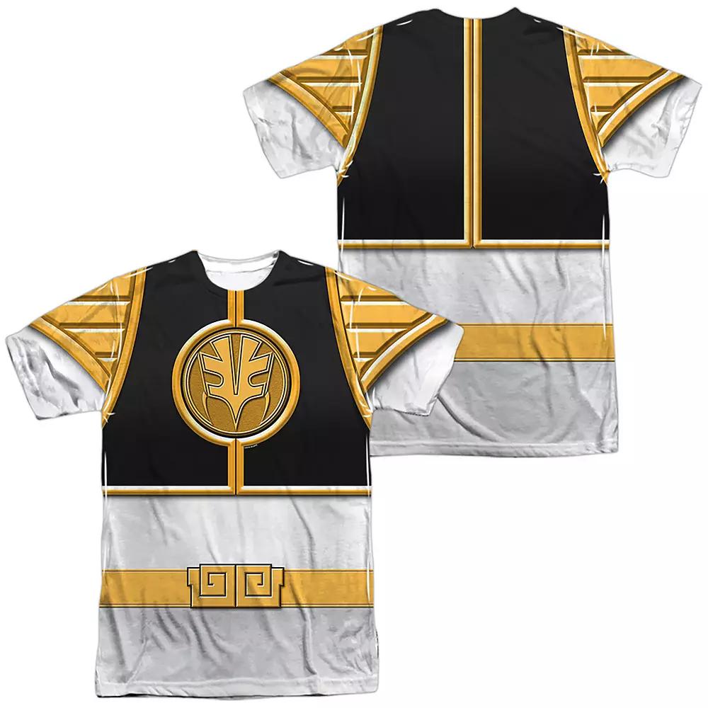 Men's Power Rangers White Ranger Costume Sublimated Graphic Tee, Size: Small, Black Product Image