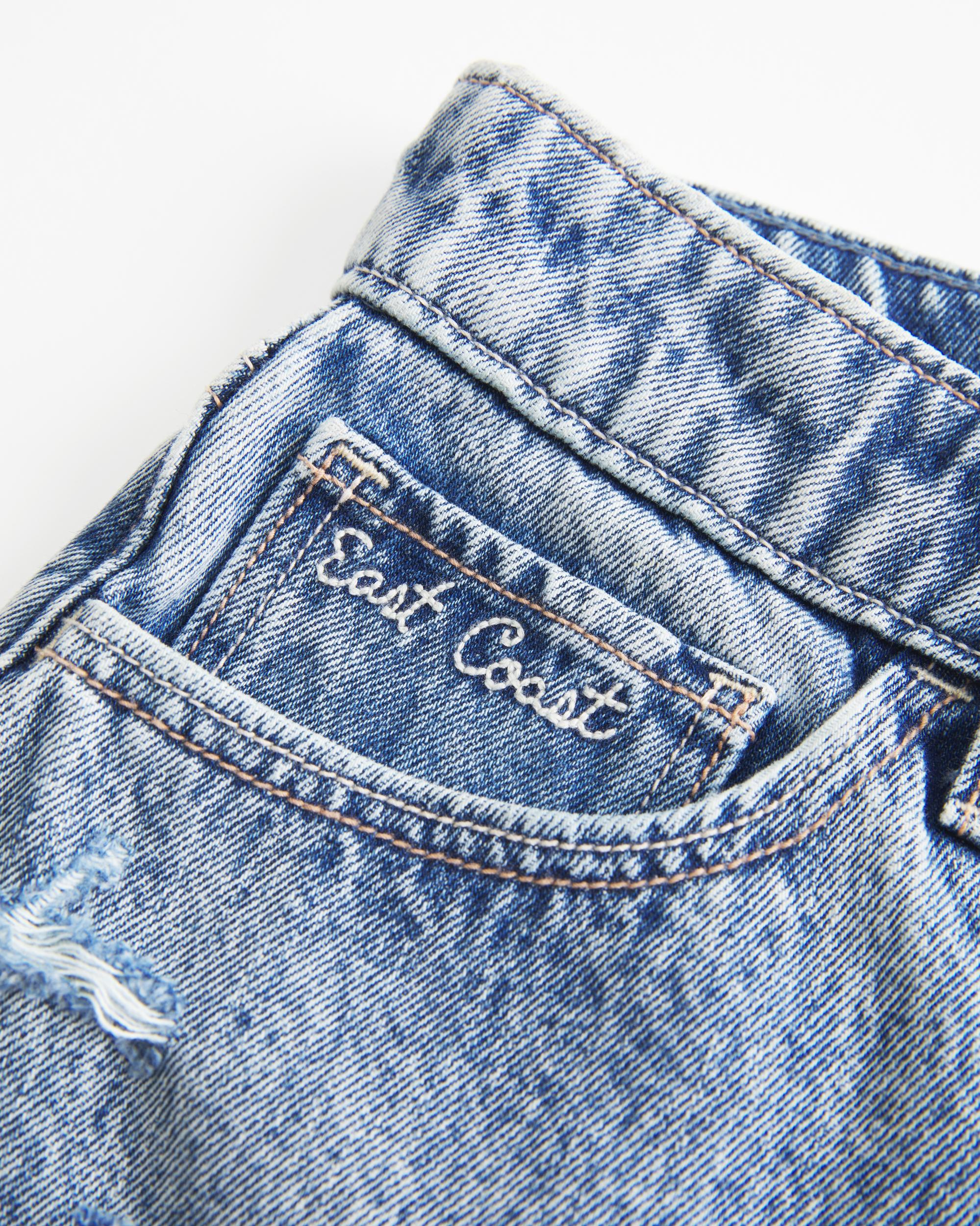 High-Rise Ripped Medium Wash Relaxed Denim Shorts 5" Product Image