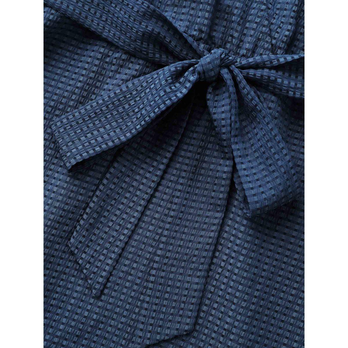 Plus Size Overlap Collar Plain Textured Midi Dress DarkBlue Women Elegant Texture Overlap Collar Long Sleeve Curvy BloomChic 30/6X Product Image