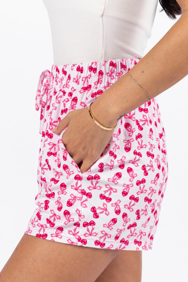 Over the Moon Cherry Hearts Pajama Shorts FINAL SALE Product Image