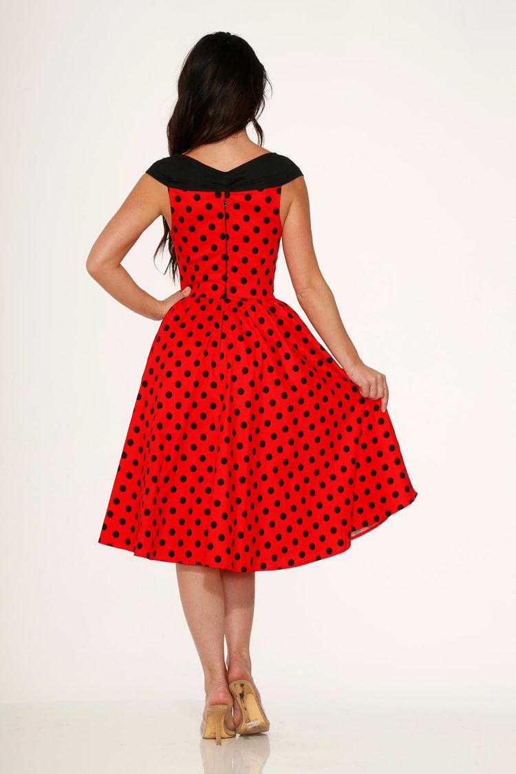 Red & Black Polka Dot Swing Dress Product Image
