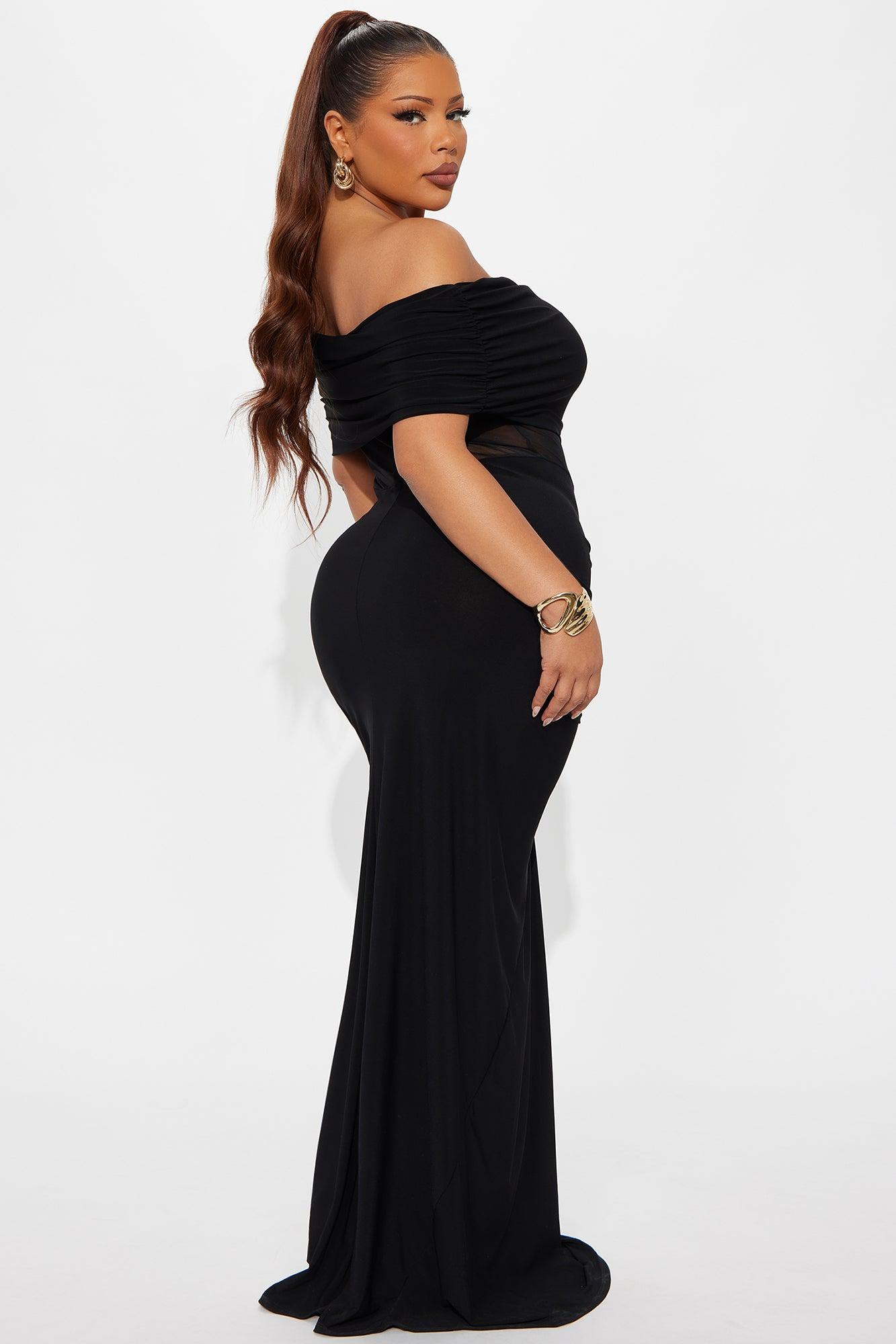 Jesika Ruched Off Shoulder Maxi Dress - Black Female Product Image