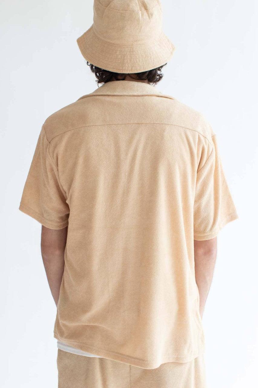 Tan Terry Knit Button Up Shirt Product Image