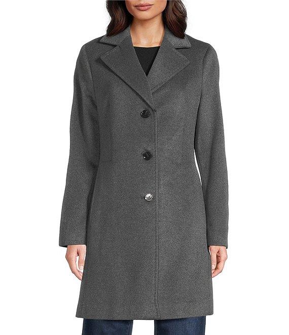 Donna Karan Wool Cashmere Blend Notch Collar Button Front Reefer Coat Product Image