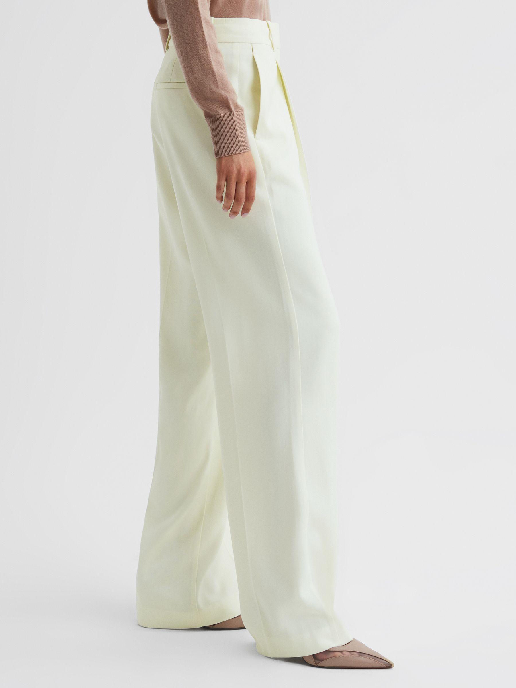 Mid Rise Wide Leg Trousers in Pale Yellow Product Image