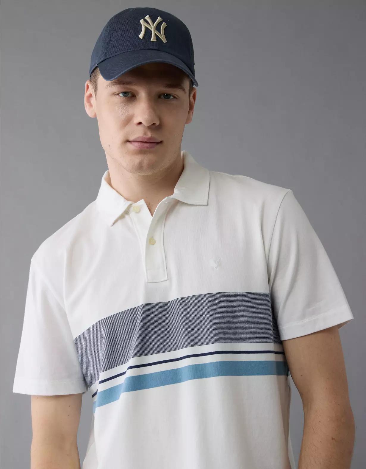 AE 24/7 Club Logo Striped Polo Shirt Product Image