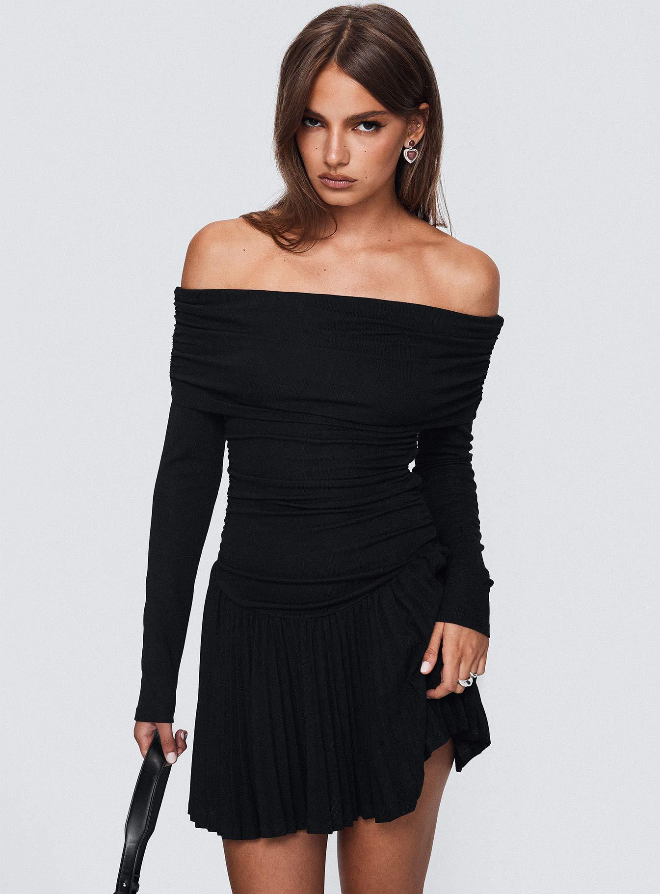 Field Of Dreams Long Sleeve Mini Dress Onyx Product Image