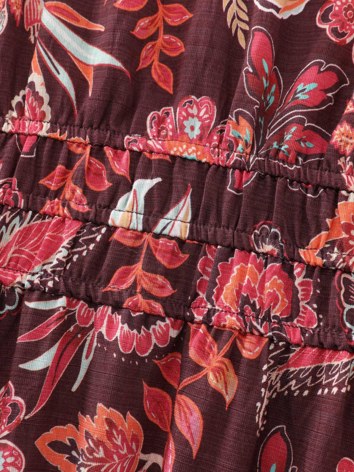 Boho Floral Print Cinched-Waist Maxi Dress Female Product Image