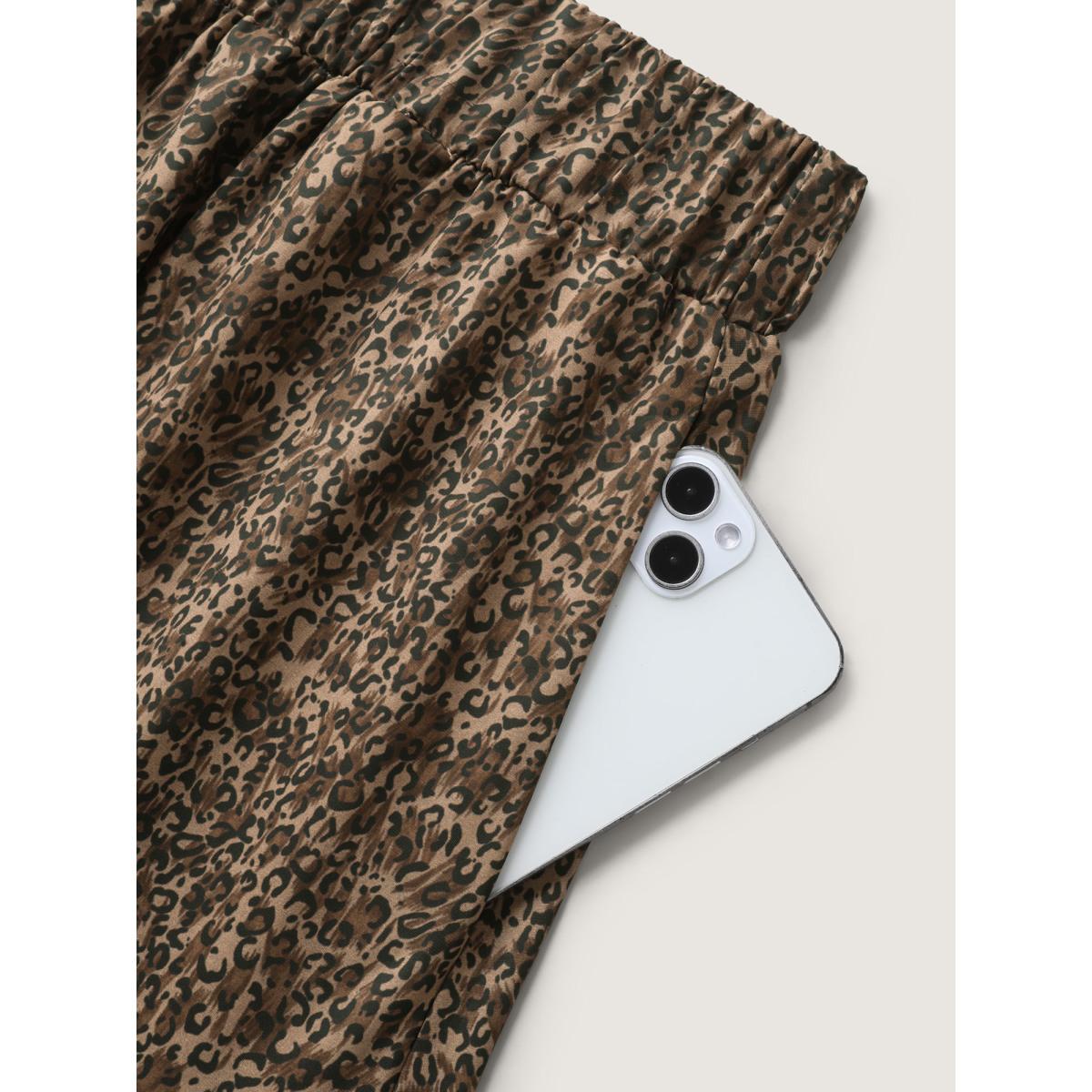 Plus Size Leopard Print Tiered Midi Skirt Women DarkBrown Bodycon High stretch Side seam pocket Casual Skirts BloomChic 12/L Product Image