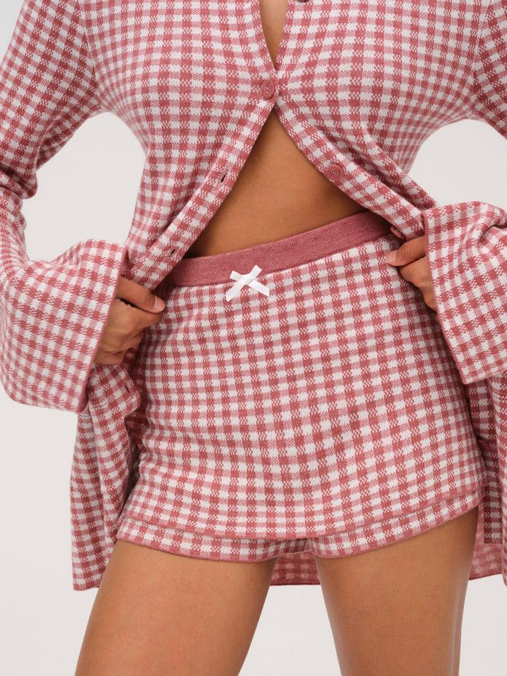 Gingham Knit Skort — Pink Product Image