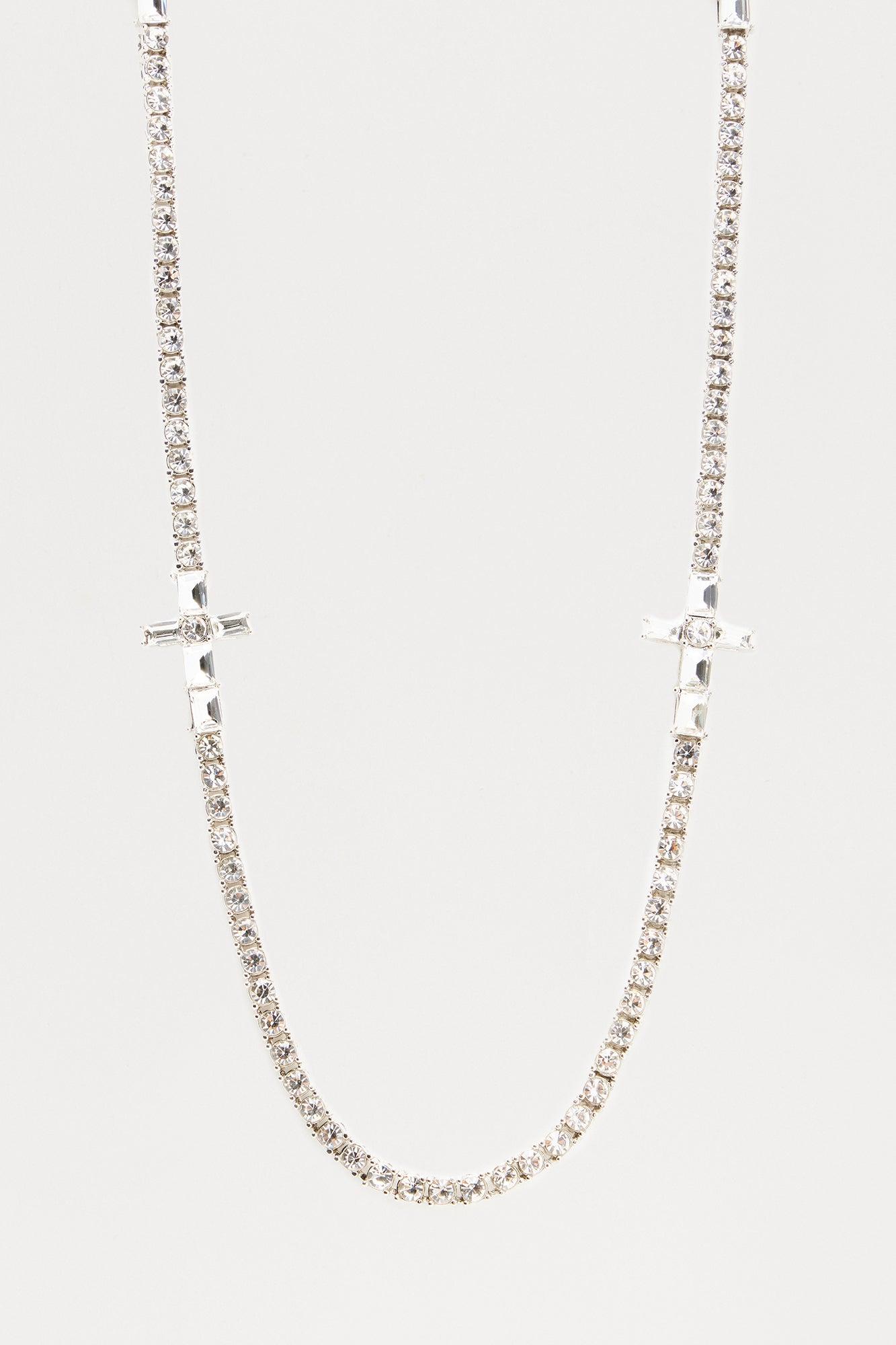 4MM Tennis Cross Necklace - Silver Male Product Image