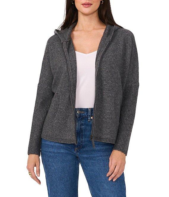 Vince Camuto Knit Long Sleeve Hooded Zip Front Sweater Product Image