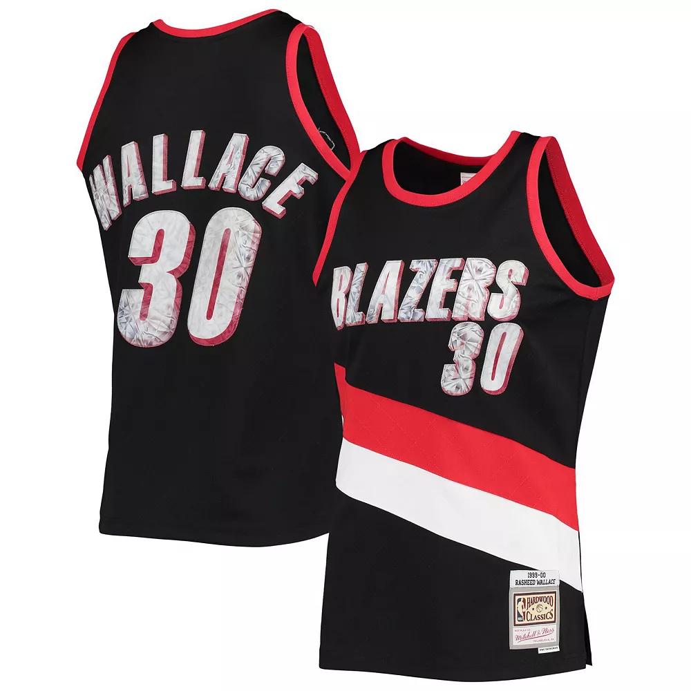 Men's Mitchell & Ness Rasheed Wallace Black Portland Trail Blazers 1999-00 Hardwood Classics 75th Anniversary Diamond Swingman Jersey, Size: Small Product Image
