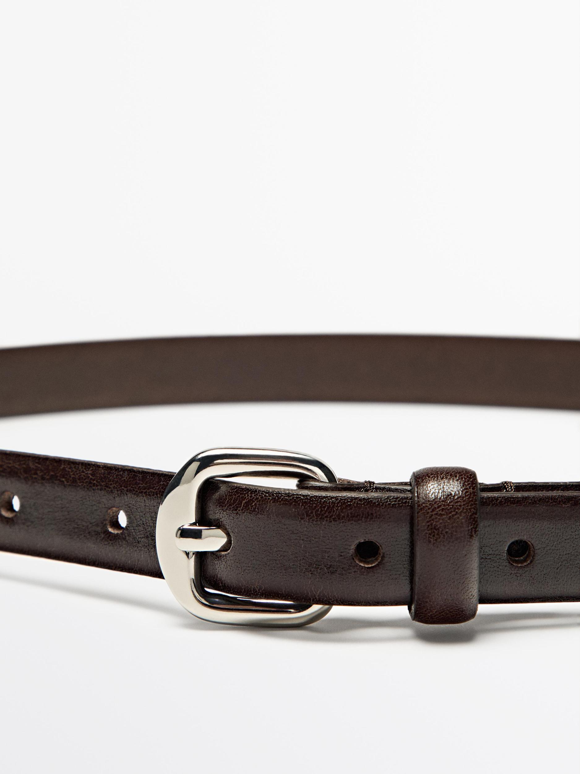 Leather belt with arched buckle Product Image