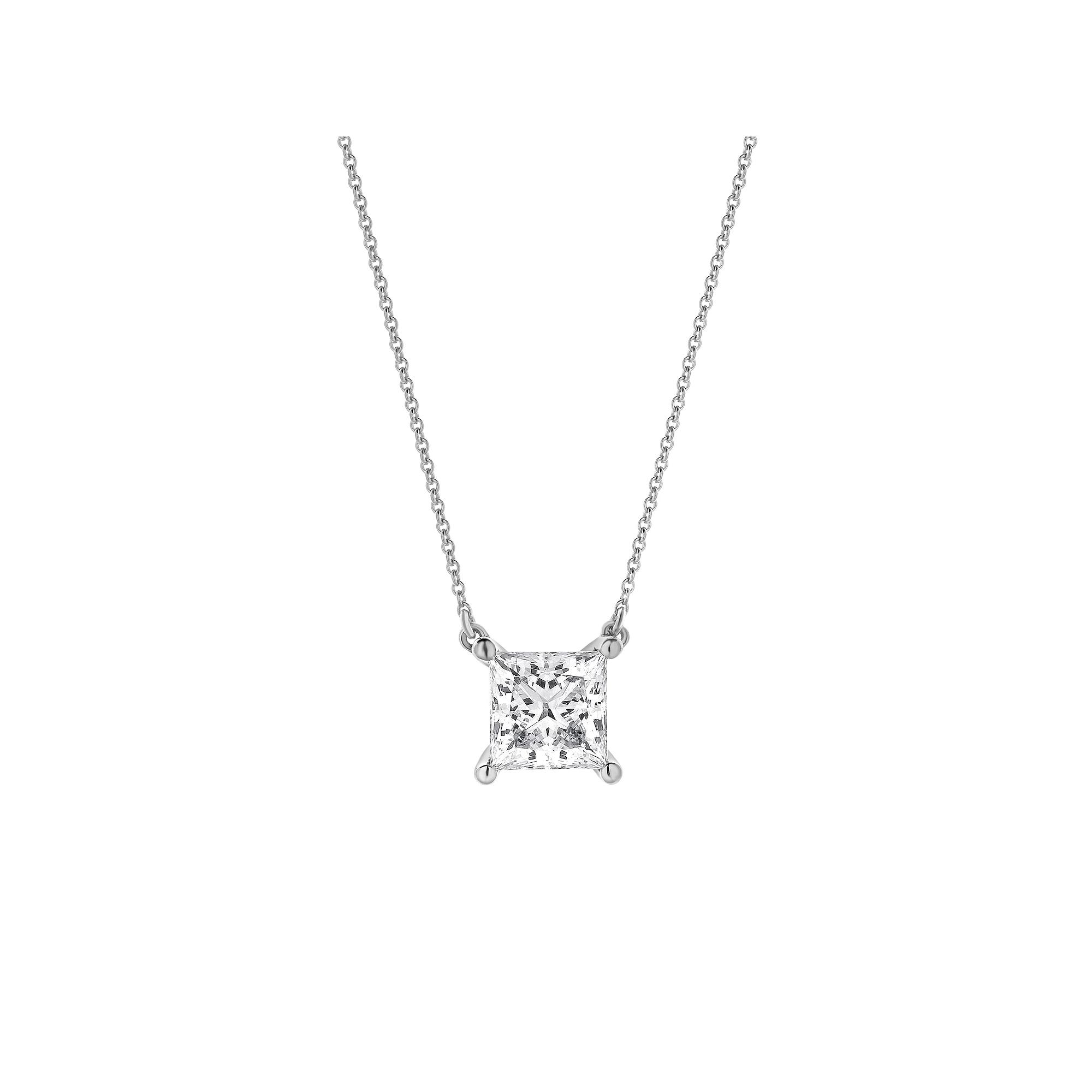 Diamond Brilliance 14k White Gold 1 1/8 Carat T.W. Lab-Grown Diamond Princess Cut Solitaire Necklace, Women's, Size: 18", 14k Gold Product Image