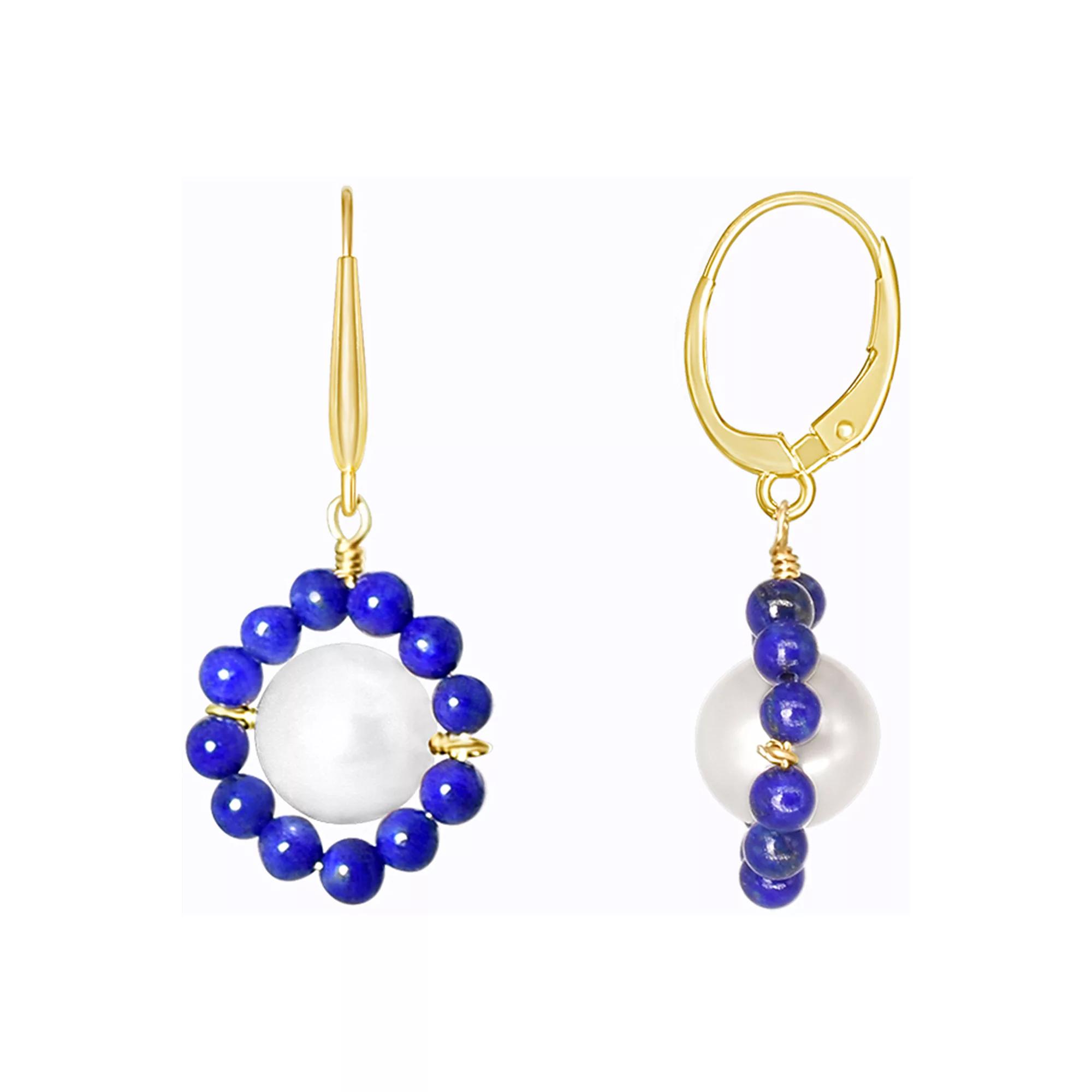 Jewelmak 14k Gold Freshwater Cultured Pearl & Lapis Lazuli Flower Leverback Earrings, Women's Product Image