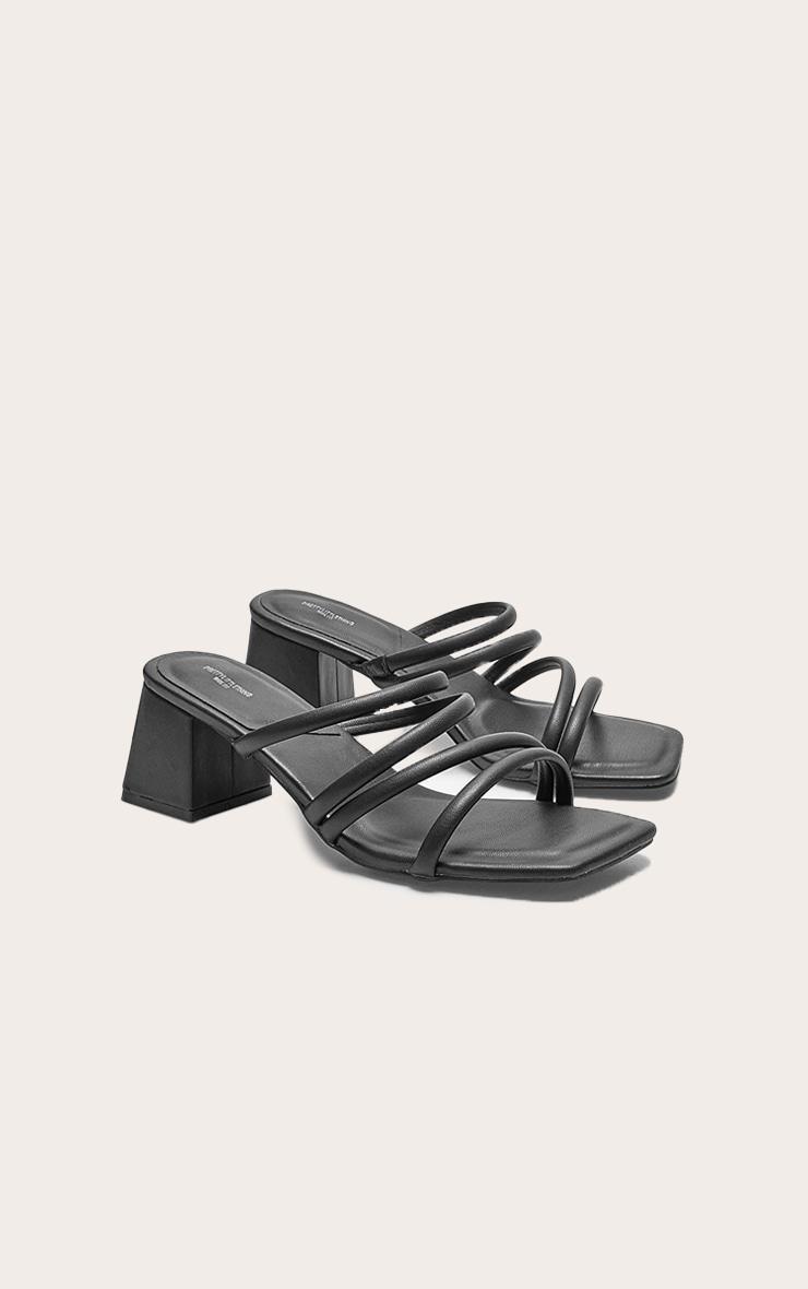Black Wide Fit PU Square Toe Tube Strap Mid Block Heeled Sandals Product Image