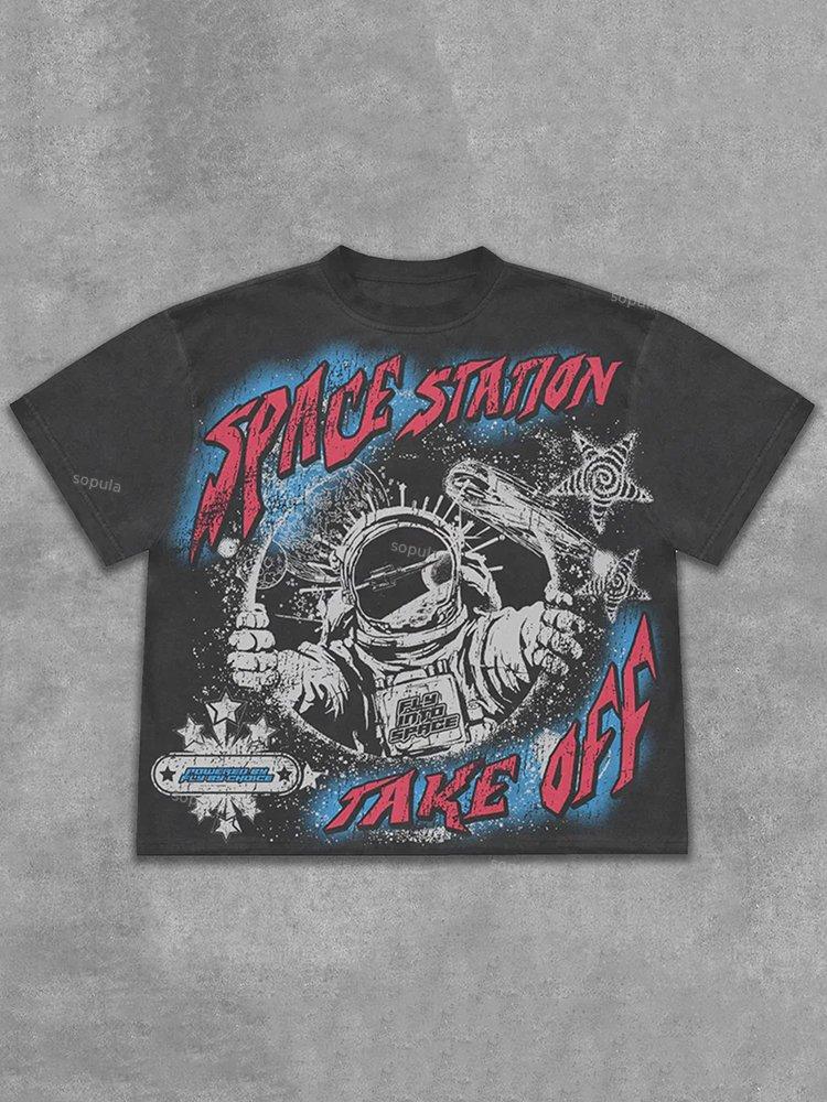 Fly By Choice x Space Station Graphic Acid Washed Retro T-Shirt Product Image