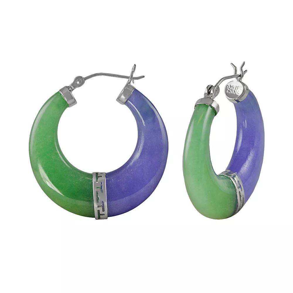 Sterling Silver Jade Hoop Earrings, Womens, Green Product Image