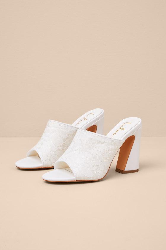 Callixta White Lace High Heel Slide Sandals Product Image