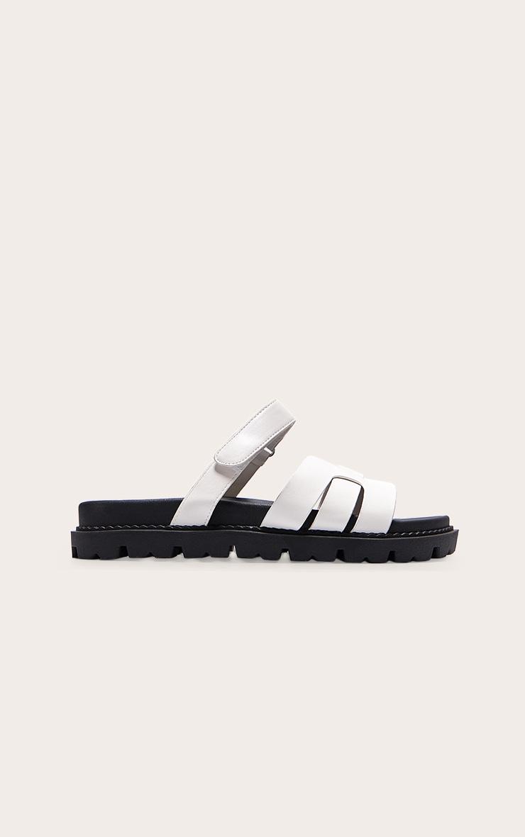 White Wide Fit Pu Round Toe Velcro Strap Chunky Sandals Product Image