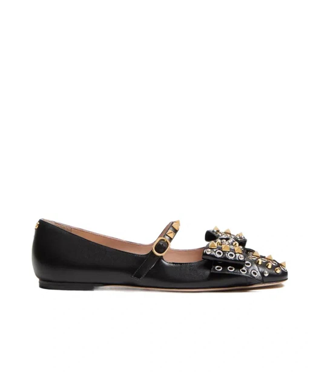 VALENTINO GARAVANI Mary-jane Bowow Ballerina In Kidskin With Studs Woman Black 35 In Multi Product Image
