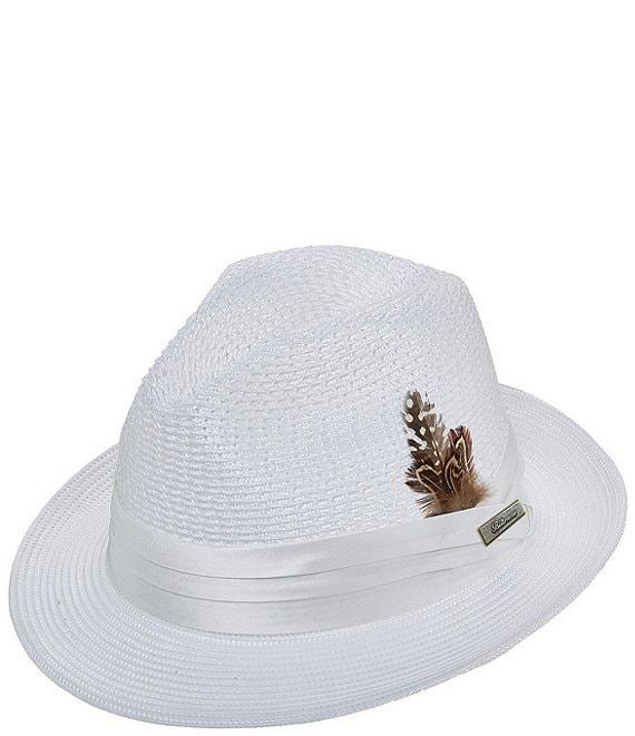 Biltmore by Dorfman Milano Straw Silk Band Feather Fedora Hat Product Image