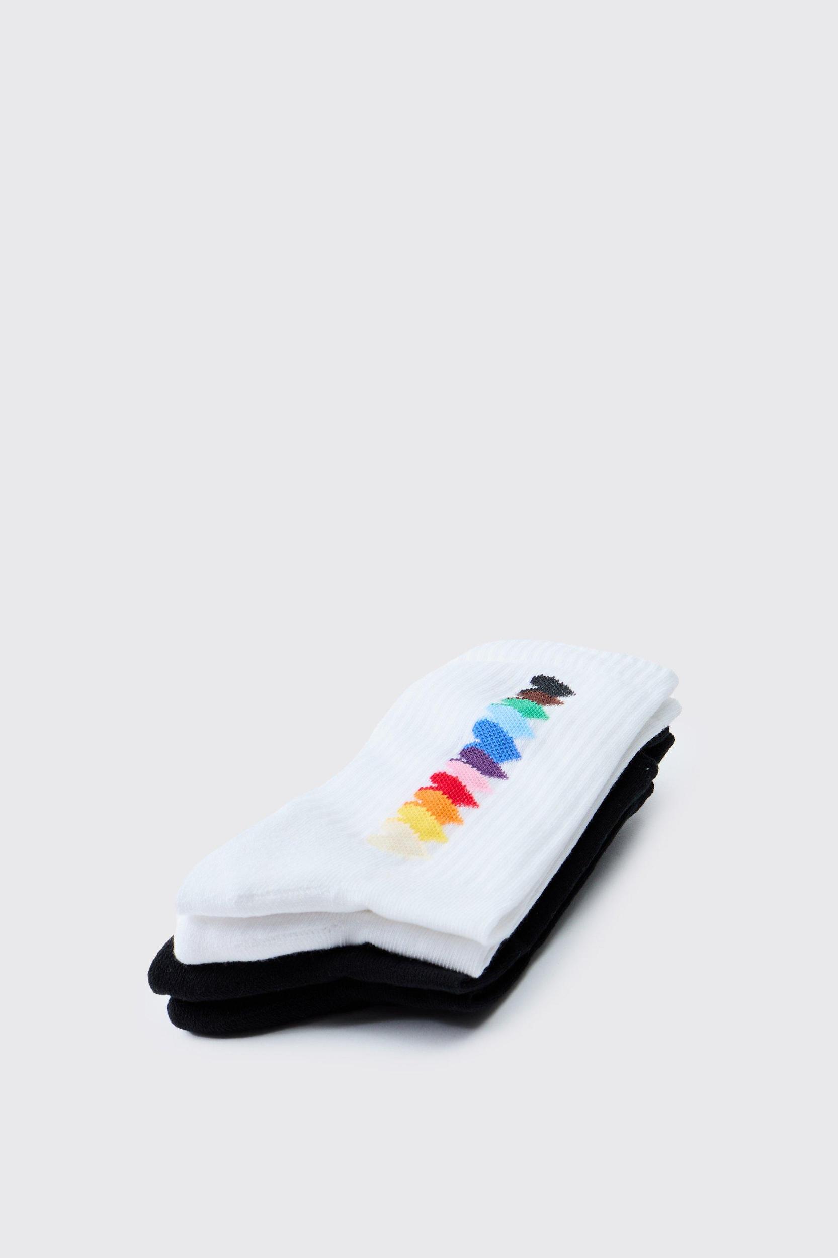 2 Pack Rainbow Graphic Pride Socks | boohooMAN USA Product Image
