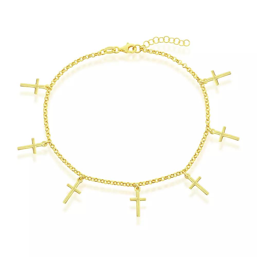 Argento Bella Gold Over Silver Cross Charms Rolo Chain Anklet, Women's, Size: 9-10" ADJ, Gold Tone Product Image