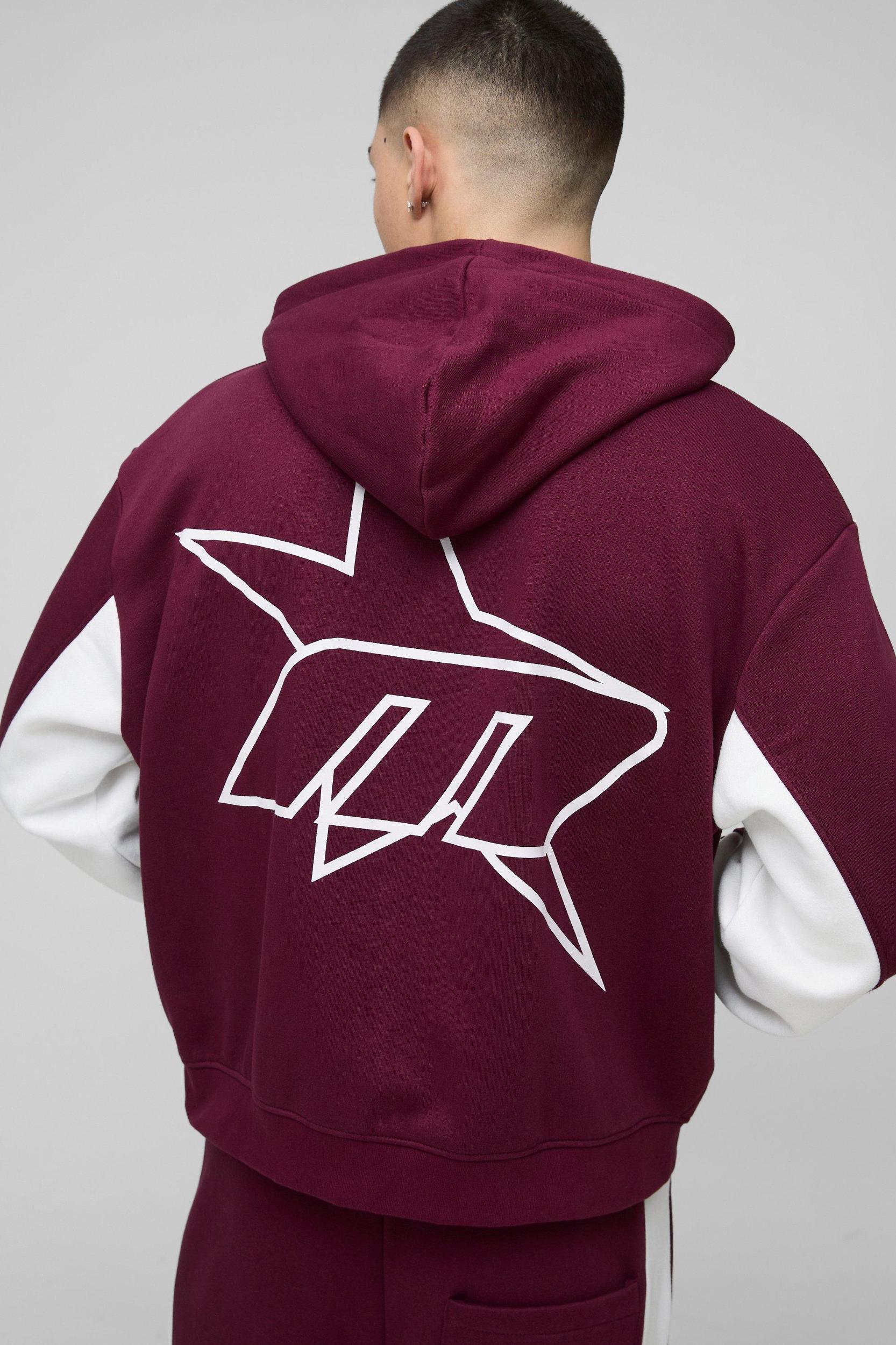 Oversized Boxy M Star Panelled Zip Through Hoodie | boohooMAN USA Product Image