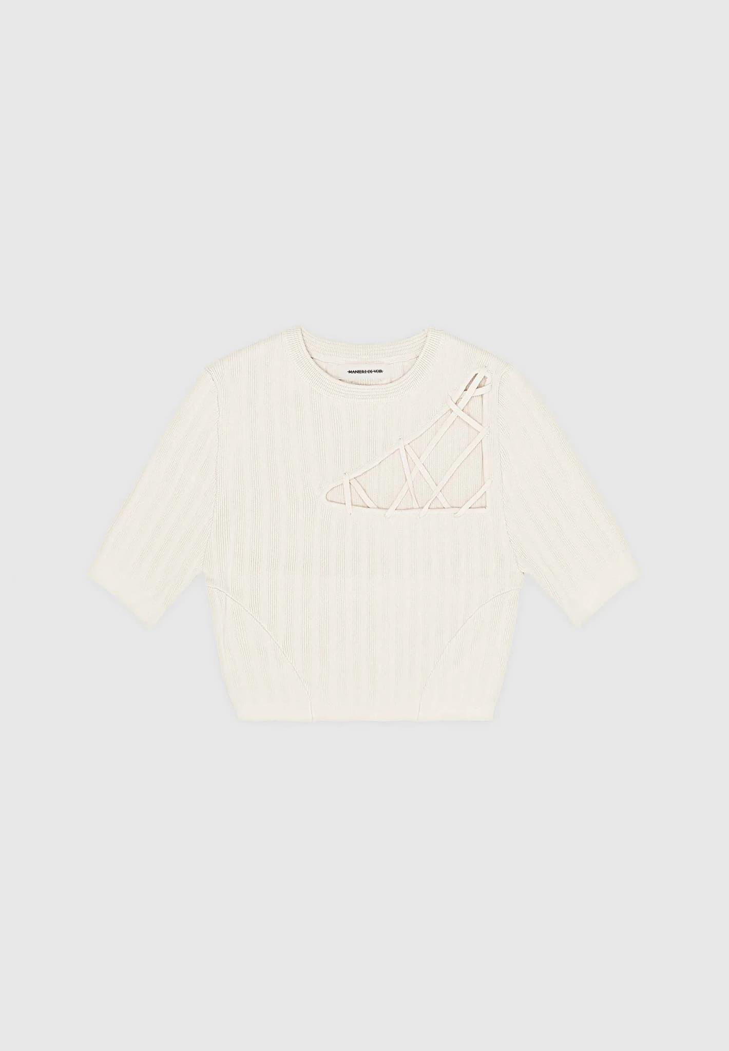 Knitted Lace Up Top - Beige Female Product Image