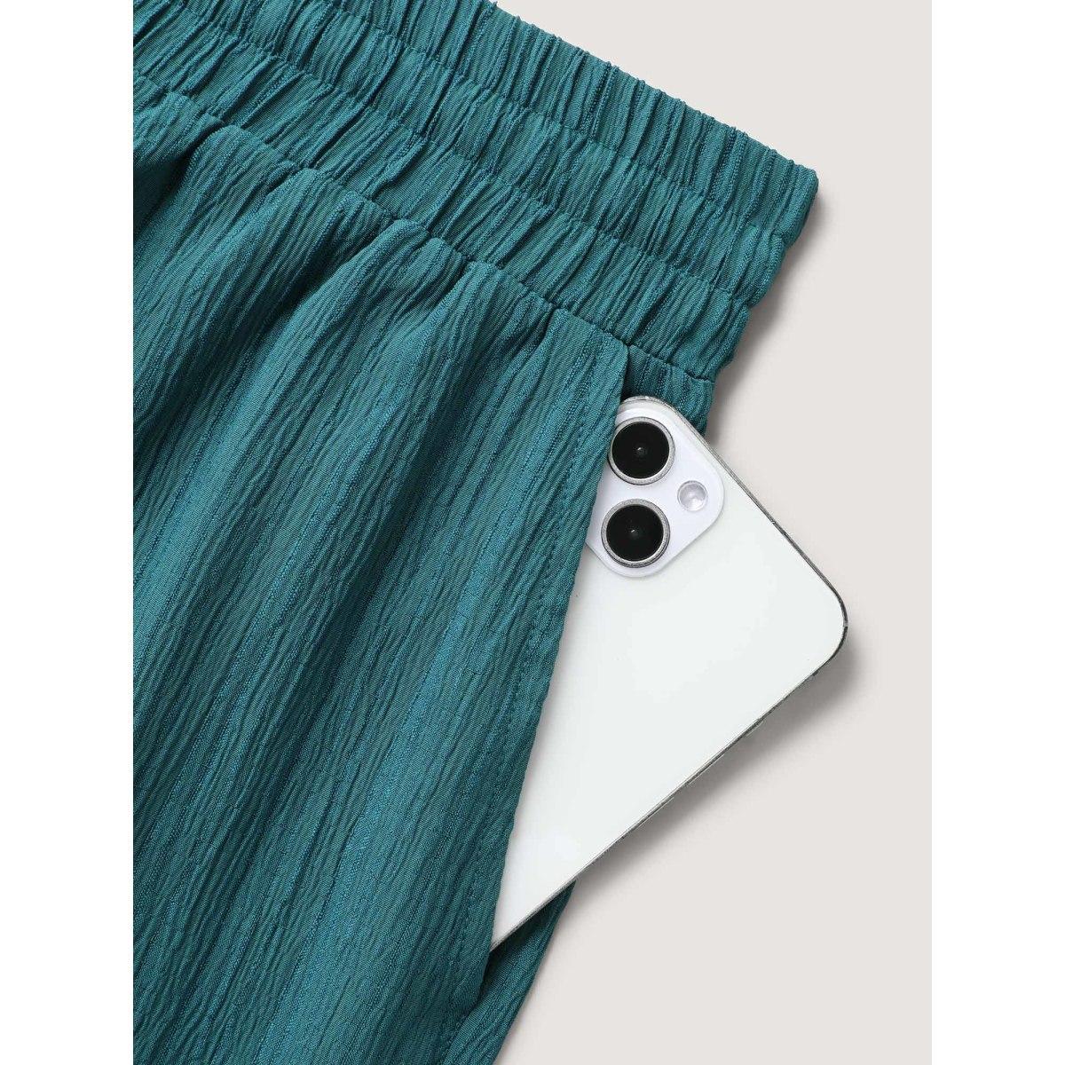 Plus Size Textured Stretchy Waist Airy Pants Women Aegean Leisure Wide Leg Mid Rise Casual Pants BloomChic 14-16/1X Product Image