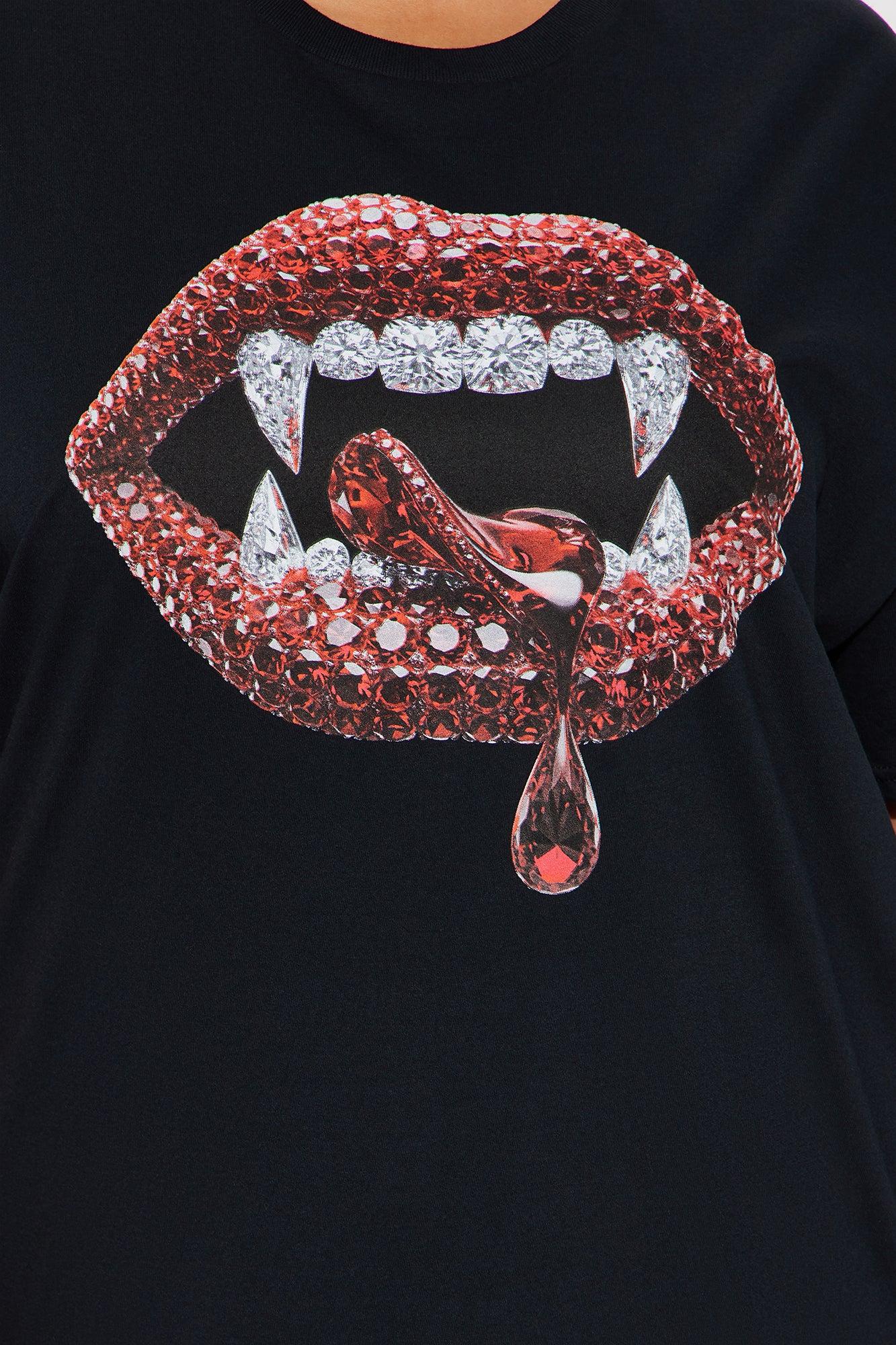 Seductive Lips Rhinestone Tee  - Black Female Product Image