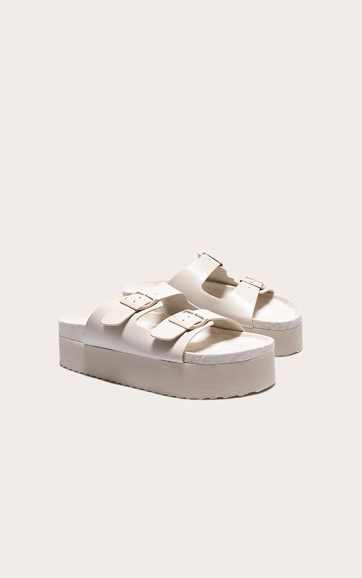 Cream PU Round Toe Twisted Strap Footbed Flat Sandals Product Image