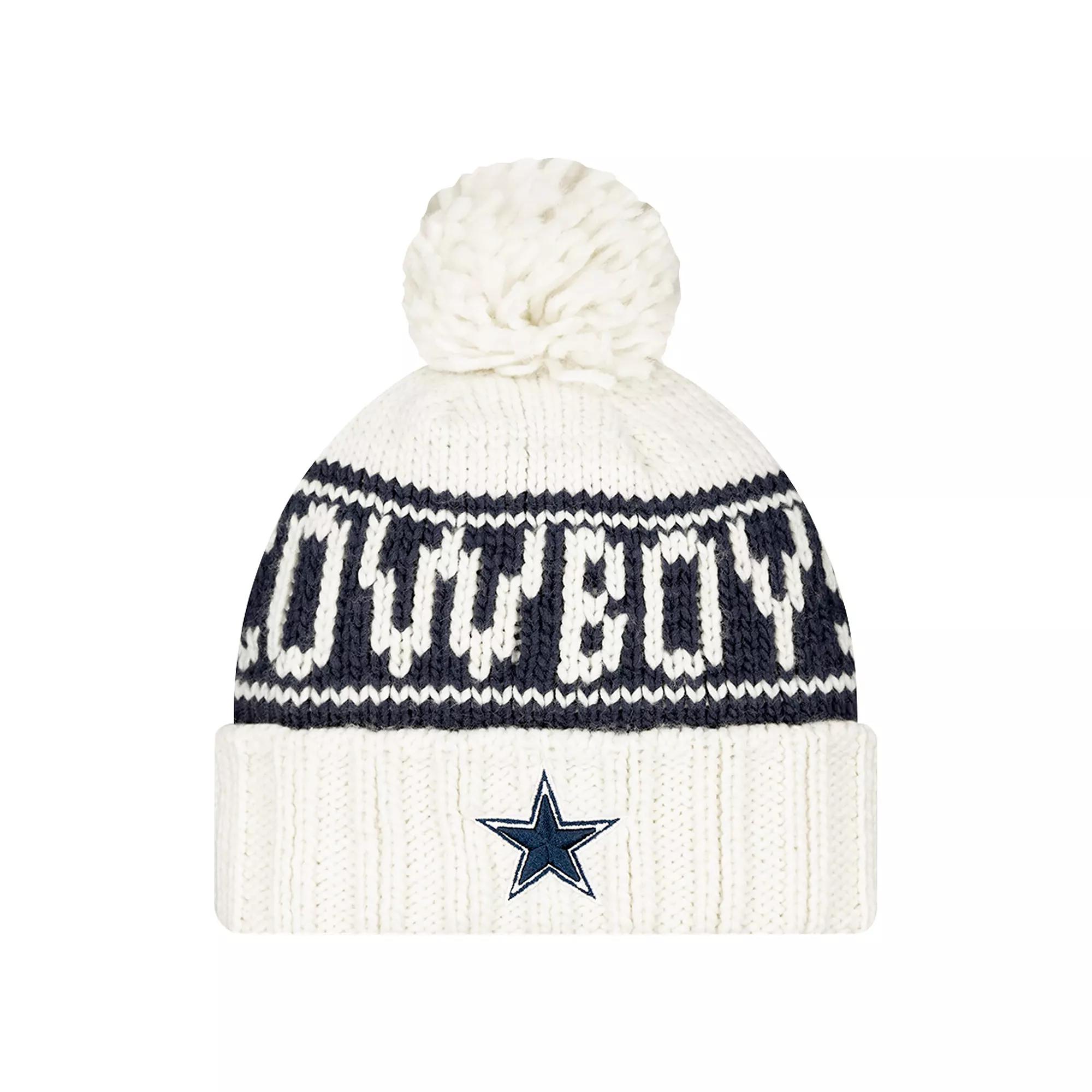 Women's New Era White Dallas Cowboys 2024 Sideline Cuffed Knit Hat with Pom Product Image