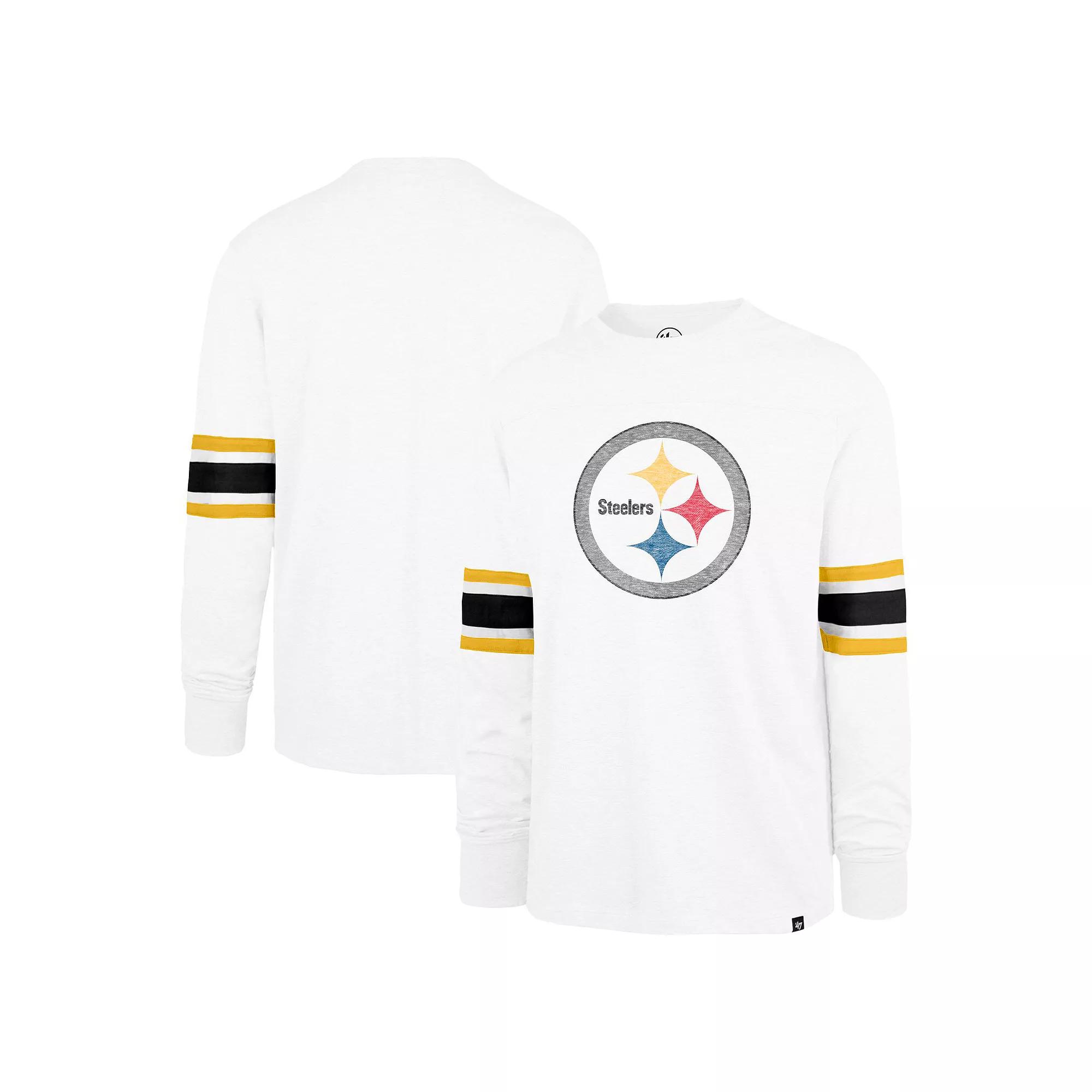 Men's '47 White Pittsburgh Steelers Gridiron Premier Brex Long Sleeve T-Shirt,  Product Image