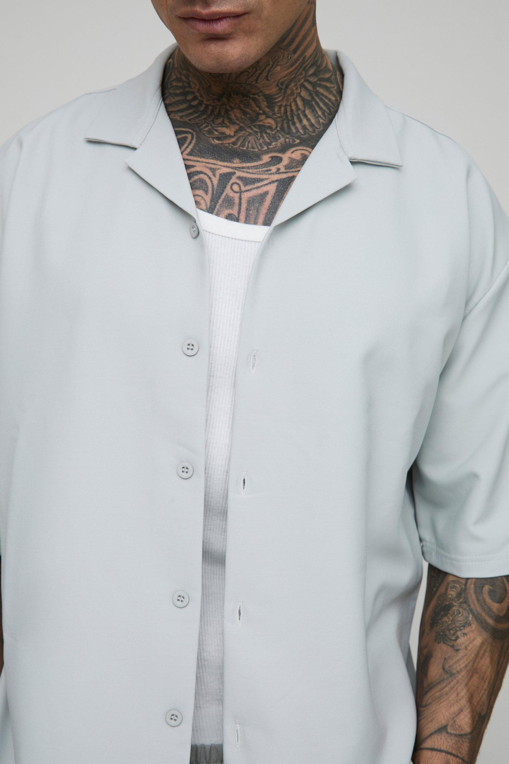 Tall Oversized Technical Stretch Revere Shirt | boohooMAN USA Product Image