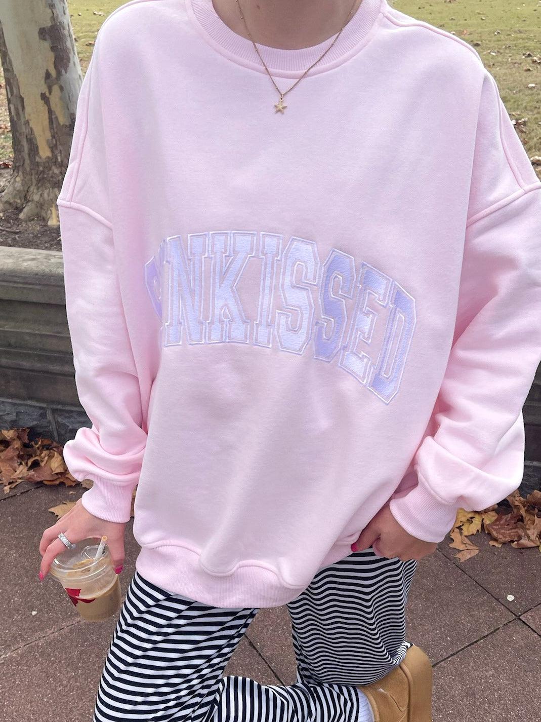 Light Pink Varsity Embroider Sweatshirt Product Image