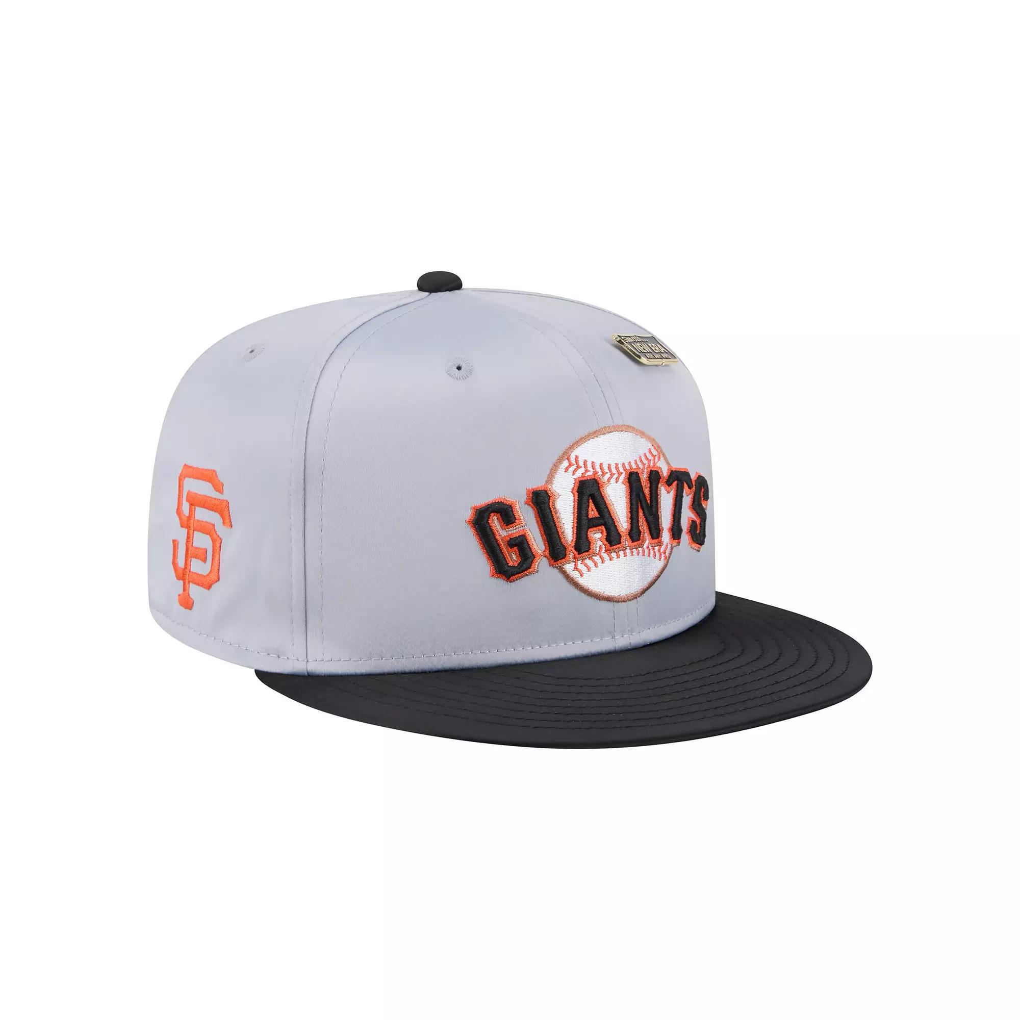 Men's New Era Gray/Black San Francisco Giants Satin 59FIFTY Fitted Hat,  Product Image